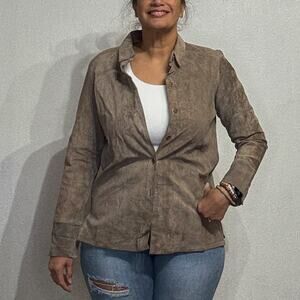 New Frontier Tan Long Sleeve Suede Vintage Long Sleeve Blouse Sz M